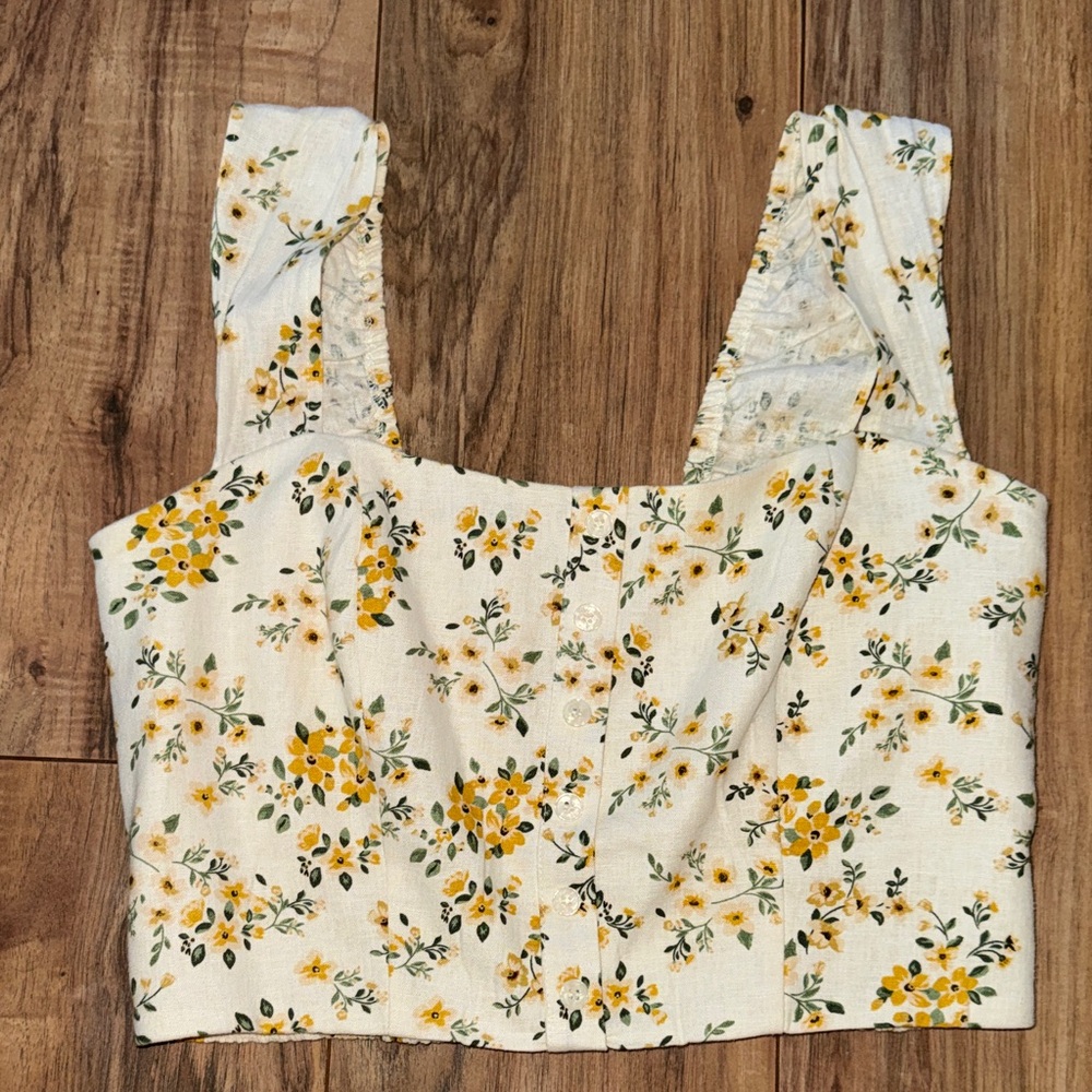 M&M'S Yellow Floral Square-Neck Crop Top on Cream
